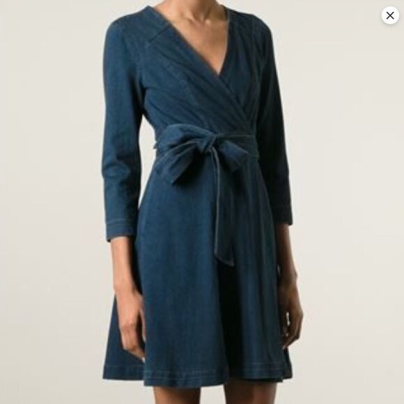 Diane von Furstenberg Christa Wrap Mini/Midi Dress, Indigo Denim, Size S - Picture 9 of 9